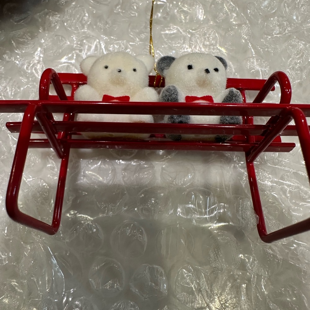 Avon Teddy Bear Collection Ornaments on bench with Red Bows - Picture 16 of 16